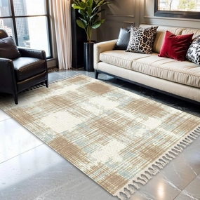 Boho Area Rugs Camel beige trend seamless lines plaid washed texture seamless pattern Washable Rug Nursery Rug Girl Softness Non Slip Nursery Rugs Neutral home decor for living room Bedroom Daycare