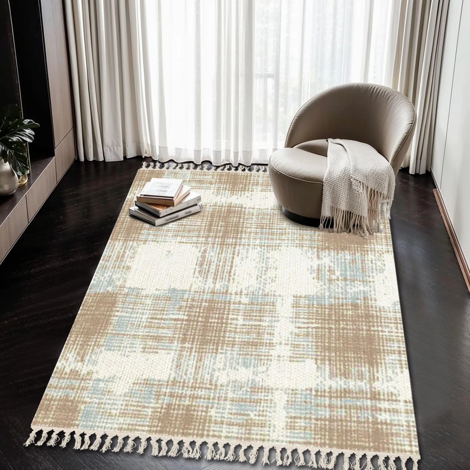 Boho Area Rugs Camel beige trend seamless lines plaid washed texture seamless pattern Washable Rug Nursery Rug Girl Softness Non Slip Nursery Rugs Neutral home decor for living room Bedroom Daycare