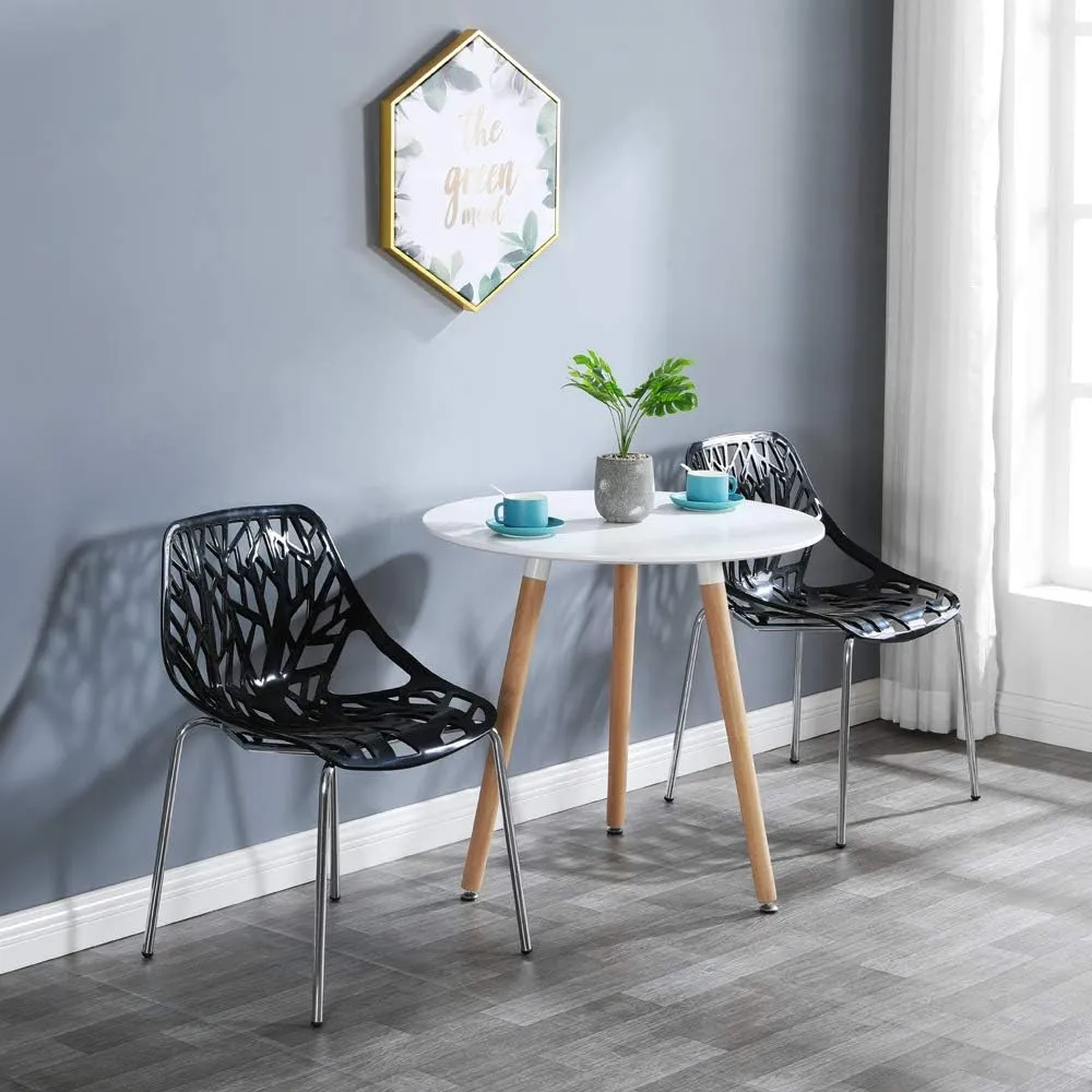 Bonnlo Modern Stackable Dining Chair Set of 4, Black, Plastic Birch Sapling Chairs for Dining Room, Living Room, Office
