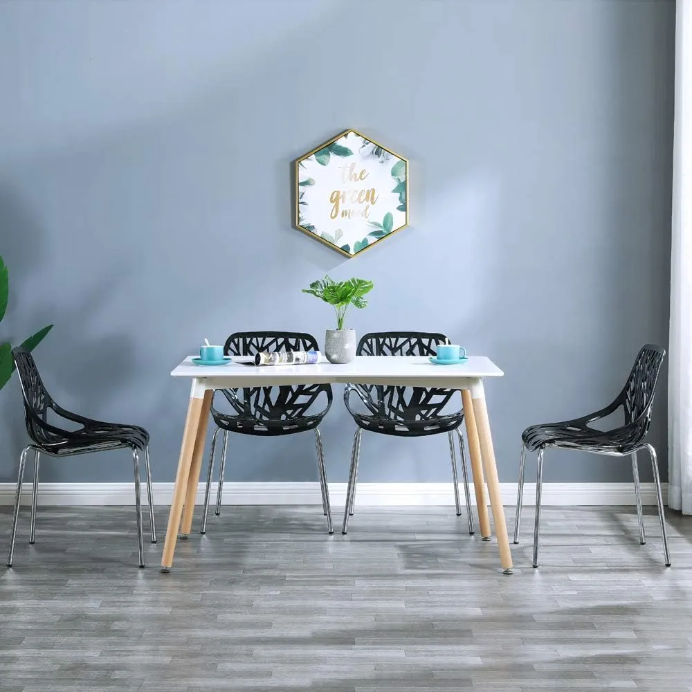 Bonnlo Modern Stackable Dining Chair Set of 4, Black, Plastic Birch Sapling Chairs for Dining Room, Living Room, Office