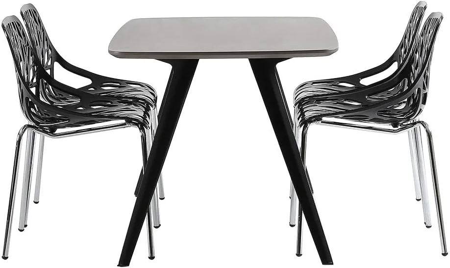 Bonnlo Modern Stackable Dining Chair Set of 4, Black, Plastic Birch Sapling Chairs for Dining Room, Living Room, Office