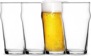 Bormioli Rocco Nonix Set Of 4 20 Oz Pint Glasses | British Pub Style Beer Glasses | Easy Stacking in The Cupboard | Premium Craft Beer Glasses Made In Spain