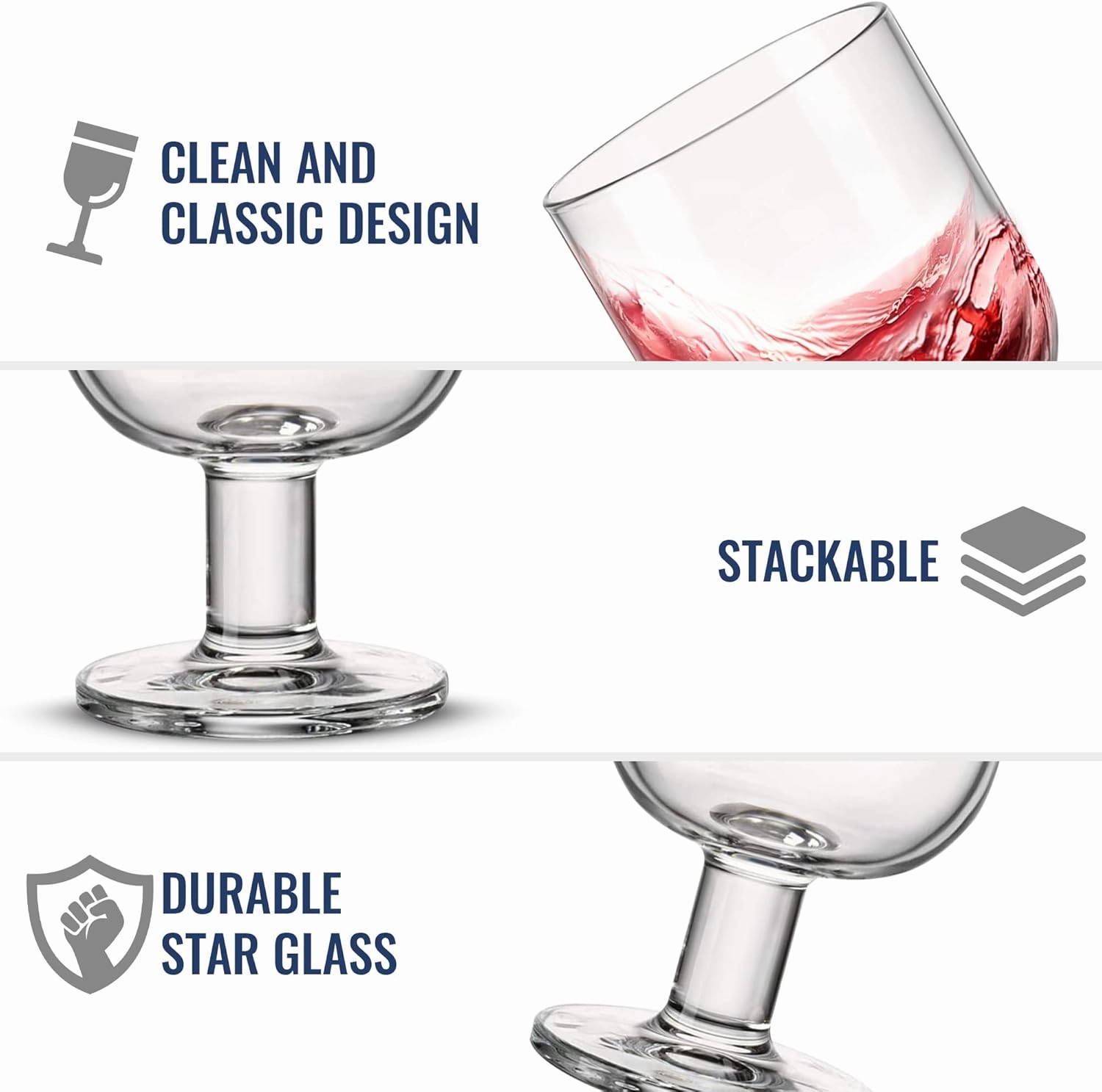 Bormioli Rocco Hosteria Set Of 6 Stackable Wine Glasses, 5.5 Oz. Goblet, Clear Tempered Glass, Made In Italy.