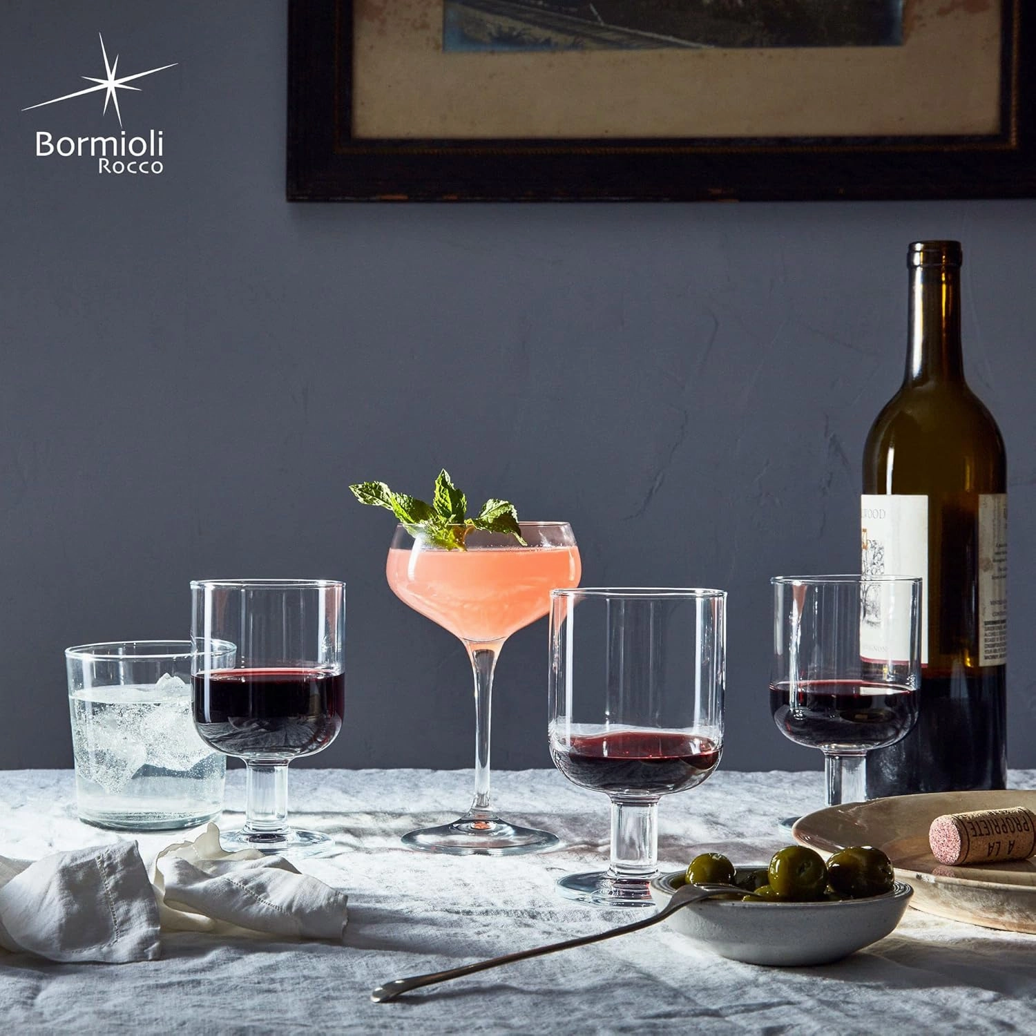Bormioli Rocco Hosteria Set Of 6 Stackable Wine Glasses, 5.5 Oz. Goblet, Clear Tempered Glass, Made In Italy.