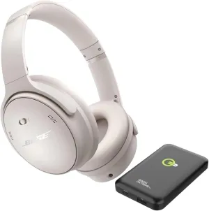 Bose QuietComfort Wireless Noise Cancelling Headphones, Bluetooth Over Ear Headphones with Up to 24 Hours of Battery Life Bundled with Green Extreme Wireless Portable Charger, White Smoke