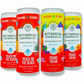 Botanical Brewing Peach & Orange Mix Duo - Kava Drink with Kava Root Extract | Refreshing & Sparkling Kava Seltzer | Alcohol-Free, Vegan & Low-Calorie Naturally Sweetened Agave 12 Fl oz Cans, 4-Pack