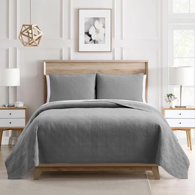 BOURINA Quilt Set Bedspread Coverlet Set Pre-Washed Microfiber Ultra Soft Oversized 2-Piece Quilt Set, Twin 65"x93" Ashy Grey