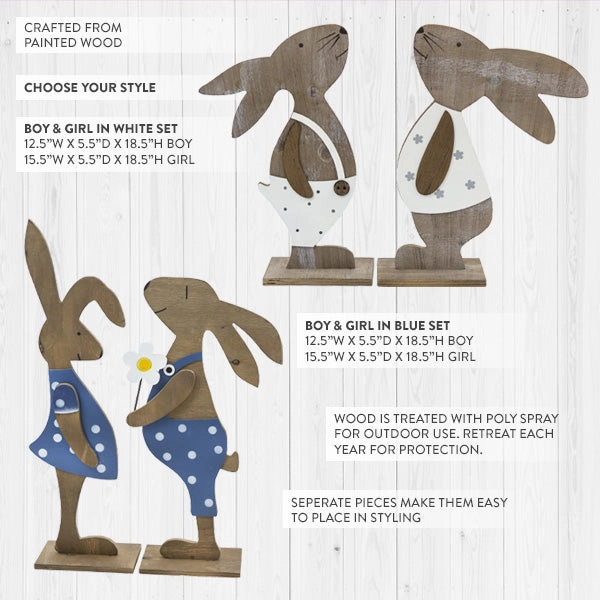Boy & Girl Bunny Easter Decorations, Set of 2, Choose Your Style