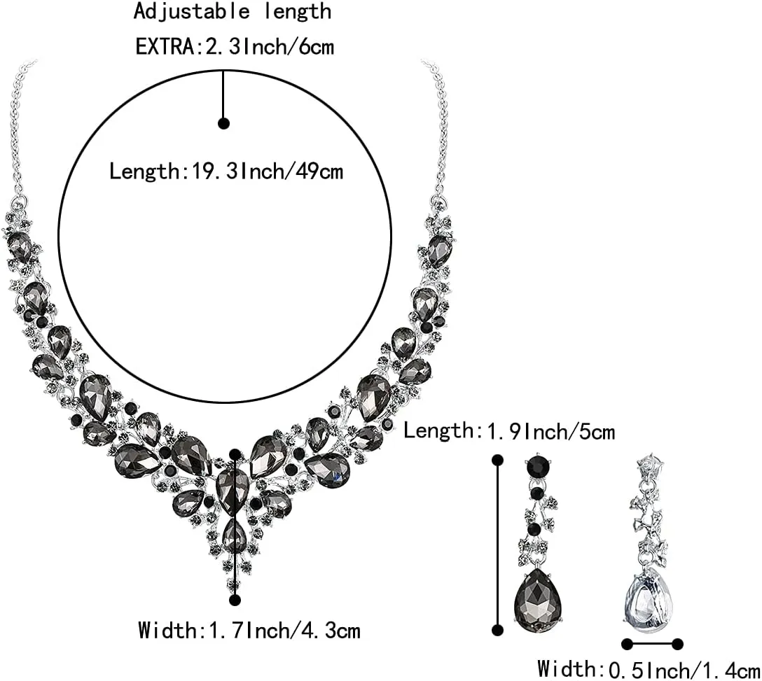 BriLove Women's Wedding Bridal Austrian Crystal Teardrop Cluster Statement Necklace Dangle Earrings Jewelry Set