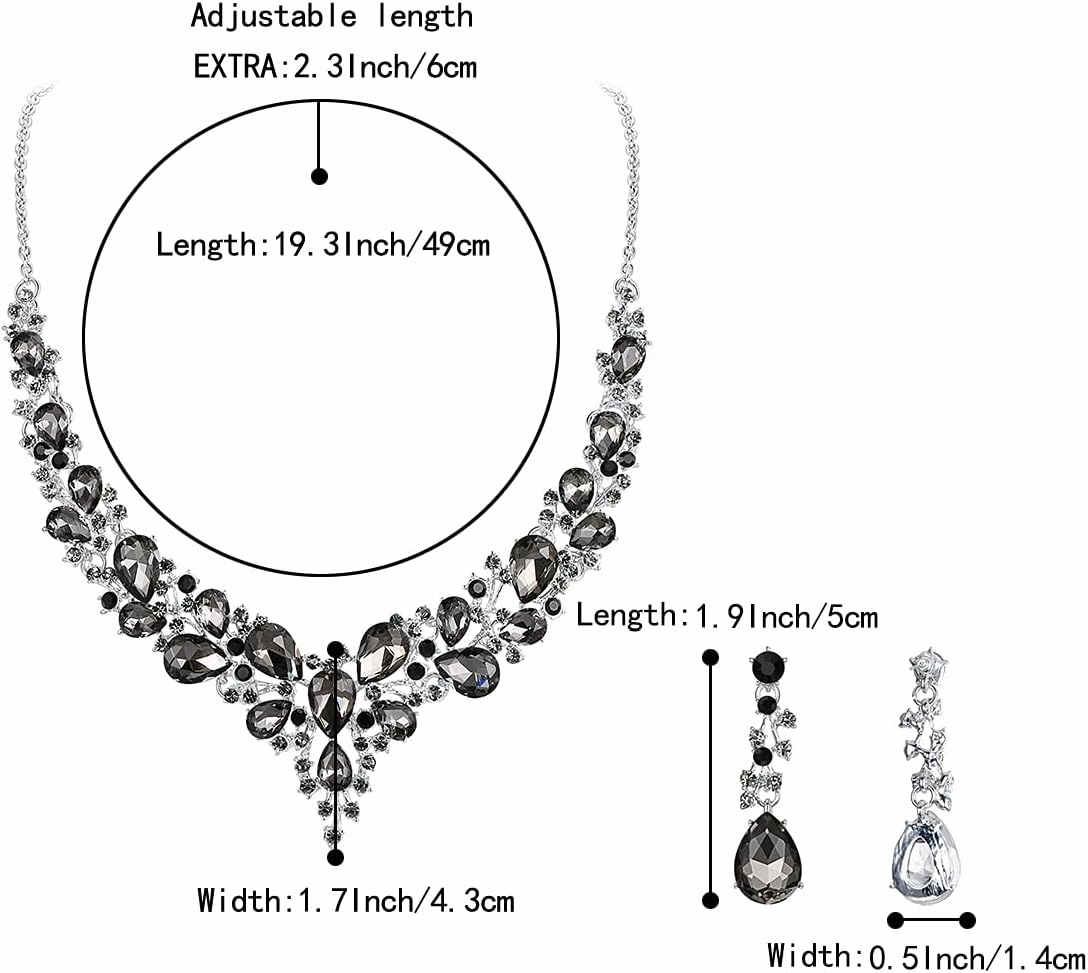 BriLove Women's Wedding Bridal Austrian Crystal Teardrop Cluster Statement Necklace Dangle Earrings Jewelry Set