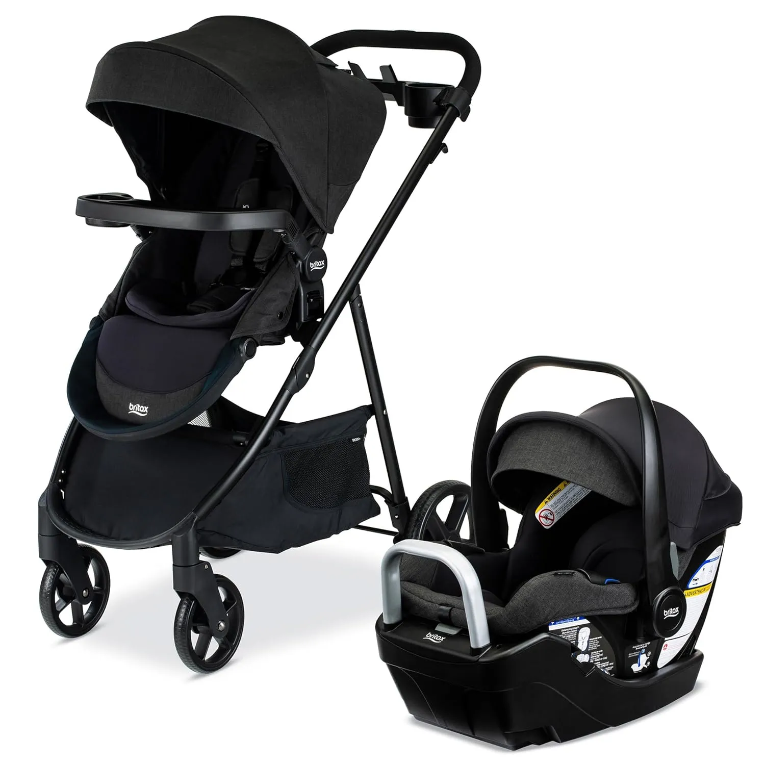 Britax Willow Brook S  Travel System, Infant Car Seat and Stroller Combo with Alpine Base, ClickTight Technology, SafeWash Insert and Cover, Raven Black