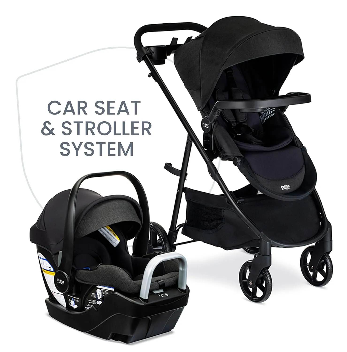 Britax Willow Brook S  Travel System, Infant Car Seat and Stroller Combo with Alpine Base, ClickTight Technology, SafeWash Insert and Cover, Raven Black