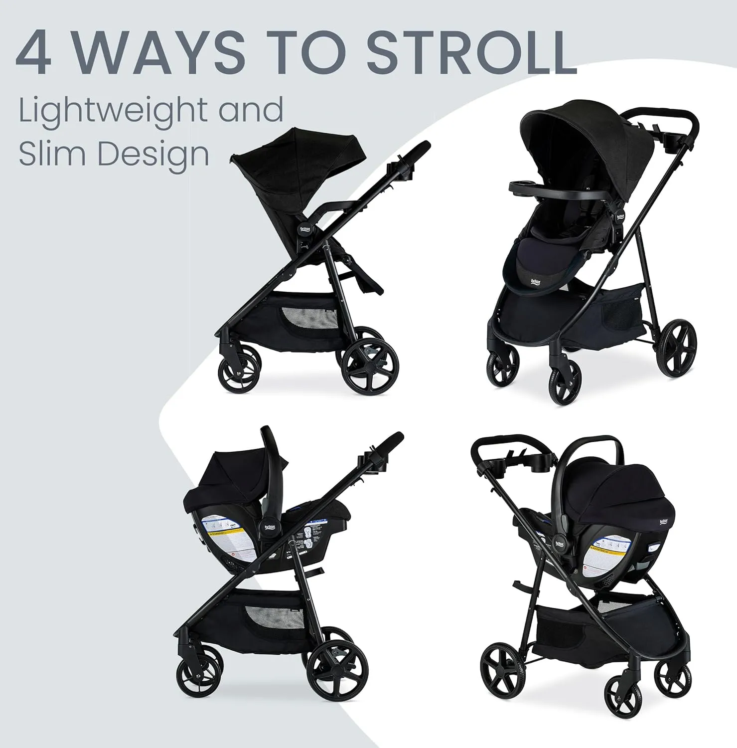Britax Willow Brook S  Travel System, Infant Car Seat and Stroller Combo with Alpine Base, ClickTight Technology, SafeWash Insert and Cover, Raven Black