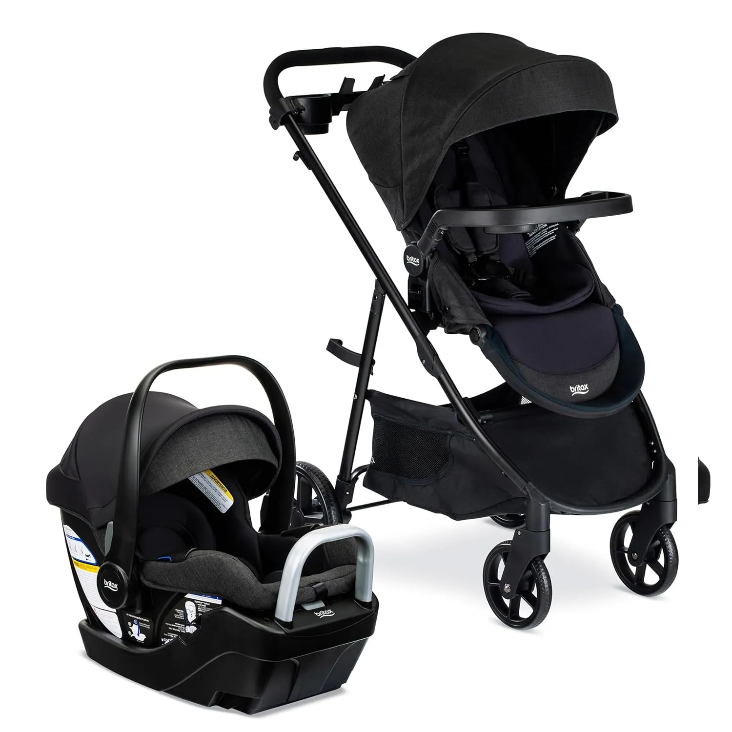 Britax Willow Brook S  Travel System, Infant Car Seat and Stroller Combo with Alpine Base, ClickTight Technology, SafeWash Insert and Cover, Raven Black