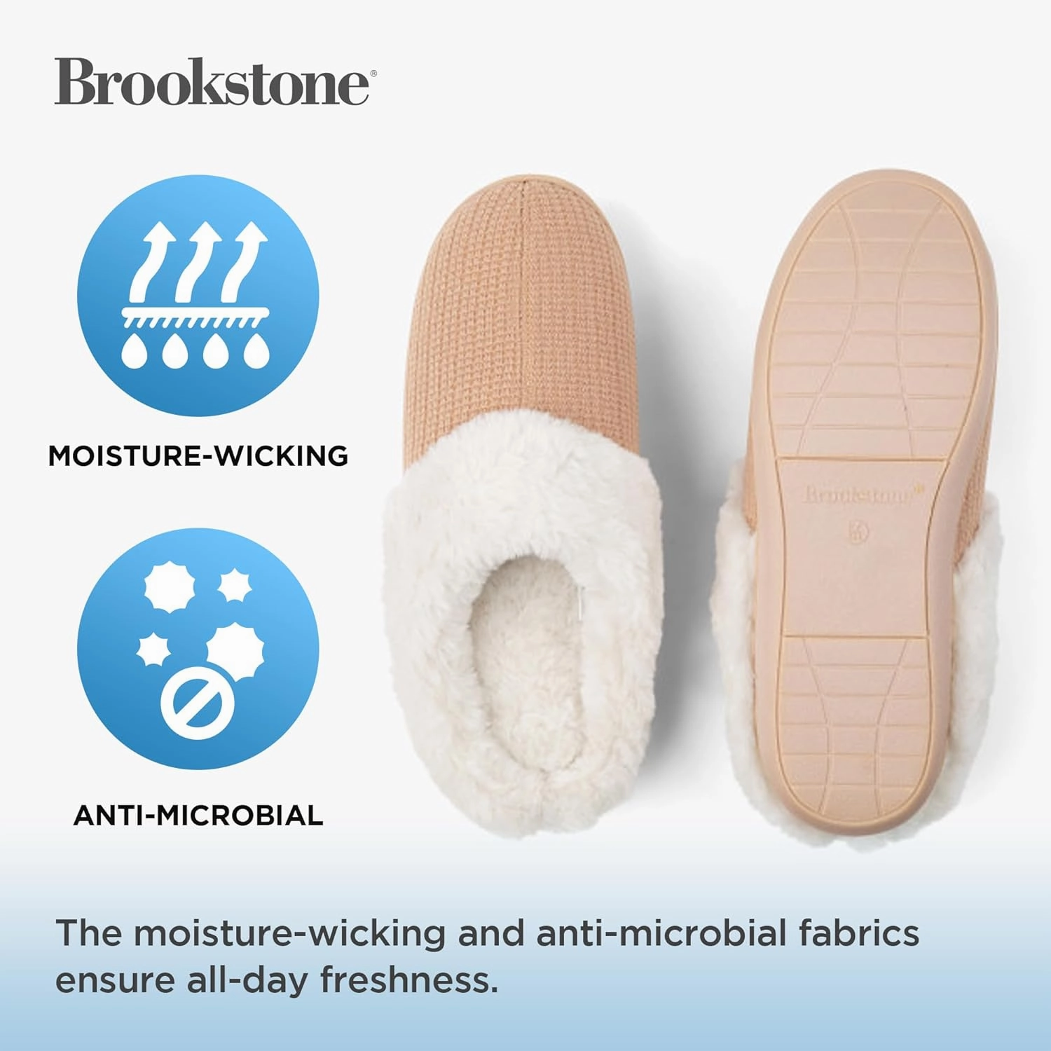 Brookstone Classic Comfort Memory Foam Indoor Slippers - Women's Memory Foam Cozy Slippers - Soft Plush, Non-Slip Sole