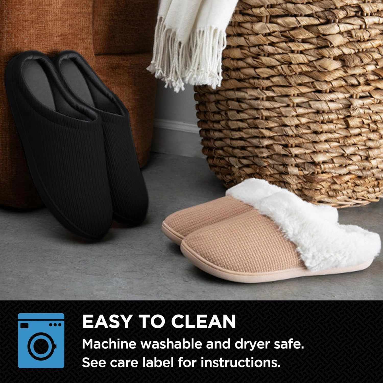 Brookstone Classic Comfort Memory Foam Indoor Slippers - Women's Memory Foam Cozy Slippers - Soft Plush, Non-Slip Sole