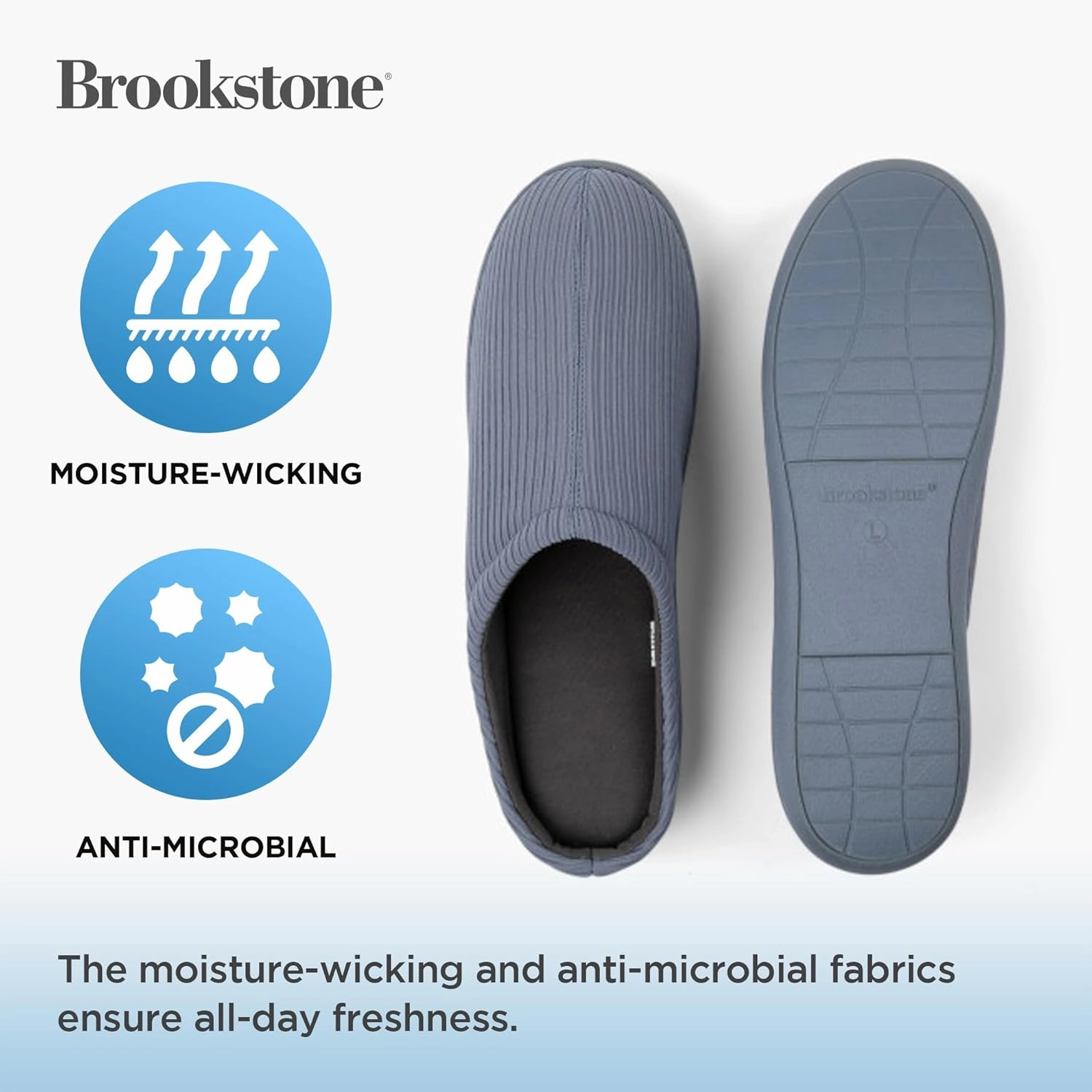 Brookstone Classic Comfort Memory Foam Men's Indoor Slippers - Warm & Comfortable, Soft Plush Lining, Non-Slip Sole