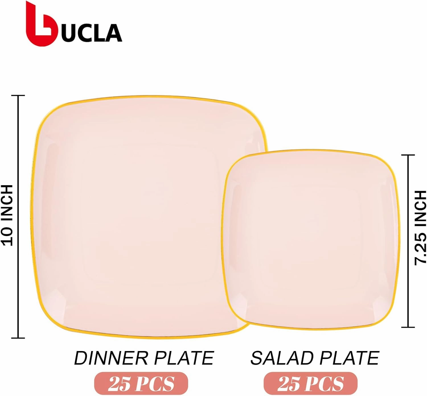bUCLA 50PCS Pink and Gold Plastic Plates - Heavy Duty Square Pink Disposable - Include 25 Dinner & 25 Dessert Plates for Party & Wedding