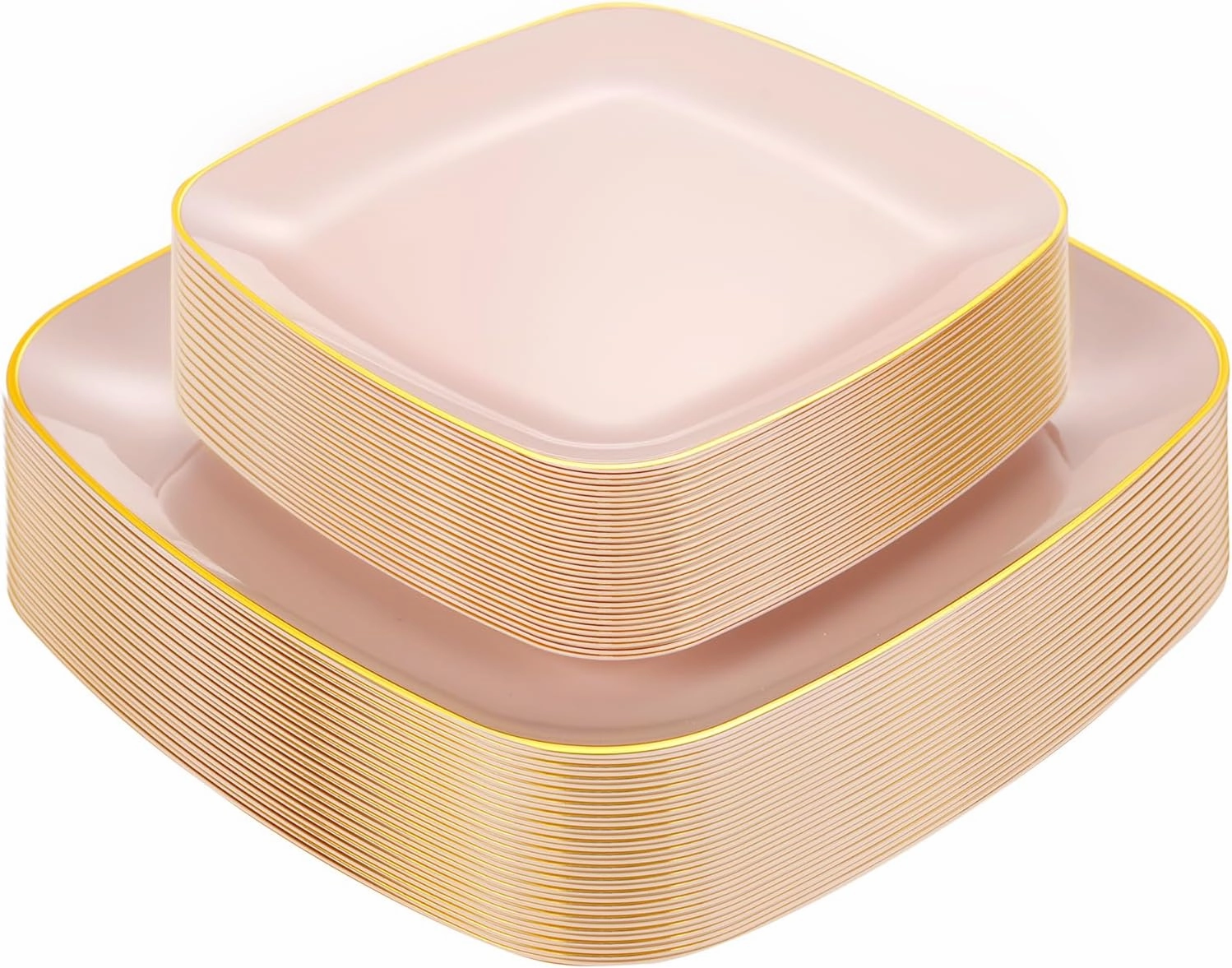 bUCLA 50PCS Pink and Gold Plastic Plates - Heavy Duty Square Pink Disposable - Include 25 Dinner & 25 Dessert Plates for Party & Wedding