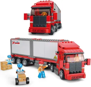 Building Block Trailer Transport Vehicle Red Heavy Duty Work Truck Toy Building Sets,Classic Long Hauler Tractor Trailer,for 6  Children,Teens and Adults 345PCS