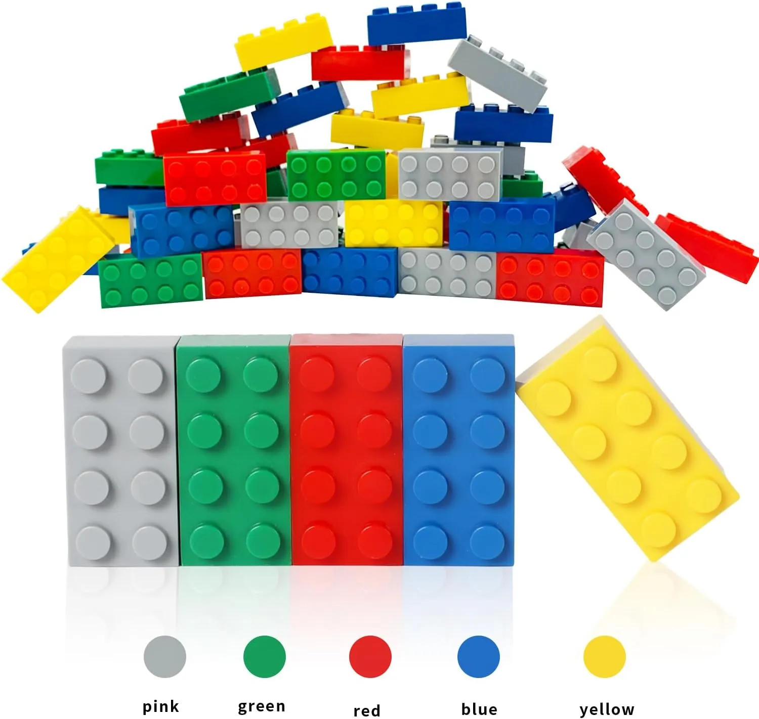 Building Bricks 121 Pieces 2x4 Multi-Color Building Block, Compatible with Classic Building Block, Creative Building Block Toys for Kids(Grey,Green,Red,Yellow,Blue)