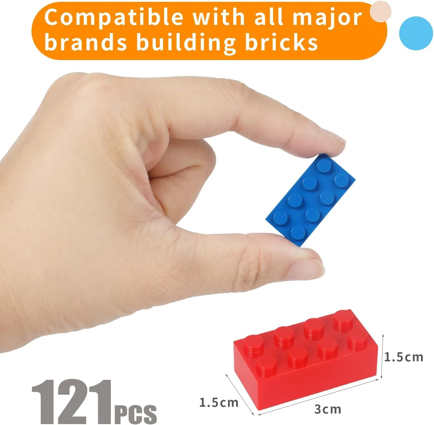 Building Bricks 121 Pieces 2x4 Multi-Color Building Block, Compatible with Classic Building Block, Creative Building Block Toys for Kids(Grey,Green,Red,Yellow,Blue)