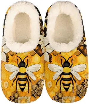 Bumblebee House Slippers for Women Men Indoor Fuzzy Yellow Bumble Bee Slippers Closed Back Bedroom Shoes Lightweight Cozy Non-slip Home Slippers
