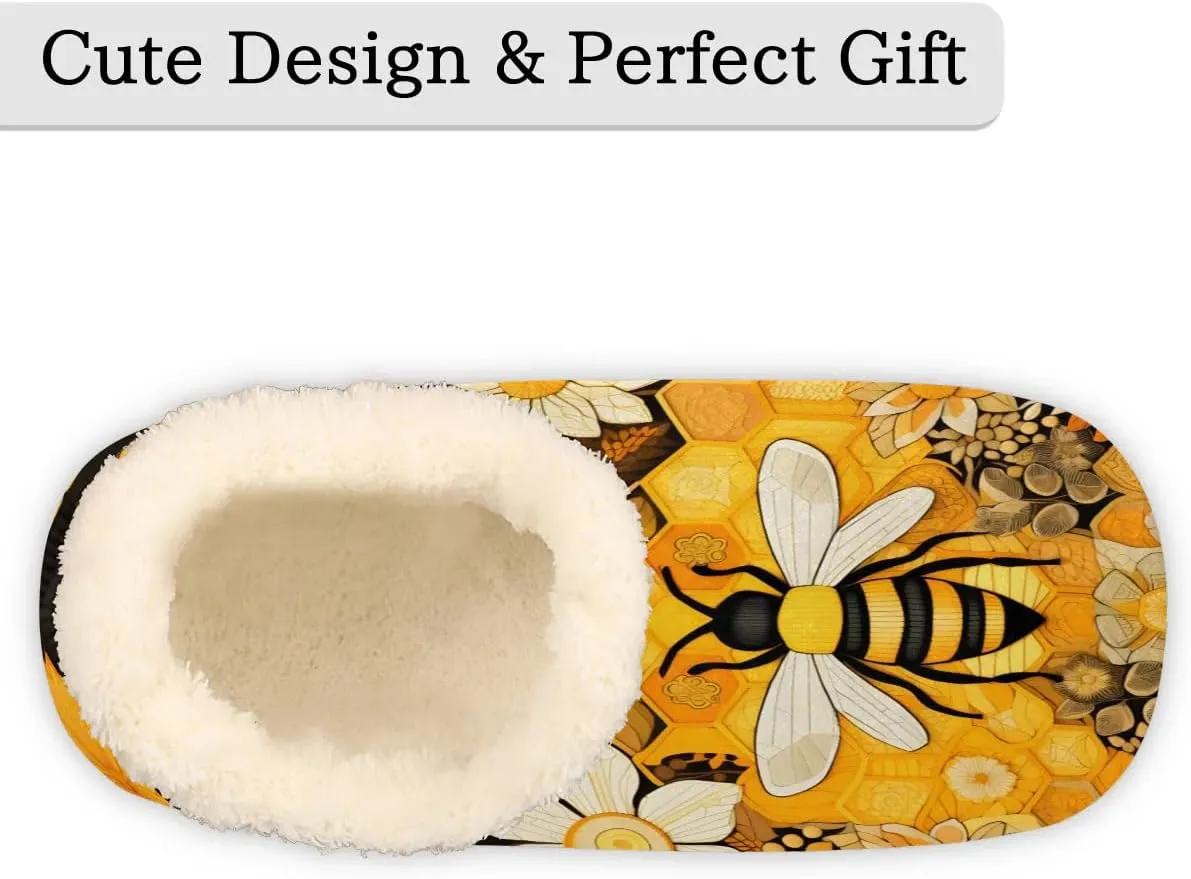 Bumblebee House Slippers for Women Men Indoor Fuzzy Yellow Bumble Bee Slippers Closed Back Bedroom Shoes Lightweight Cozy Non-slip Home Slippers