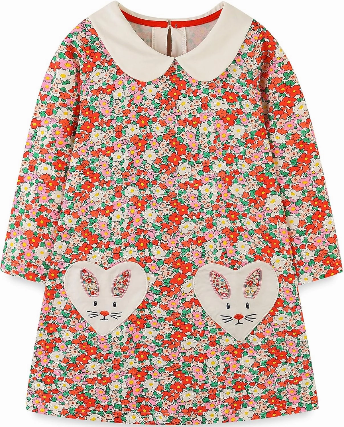 Bumeex Girl's Long Sleeve Dresses Cotton Christmas Cute Embroidery Applique Swing A-Line Casual Tunic Playwear 2-13 Years
