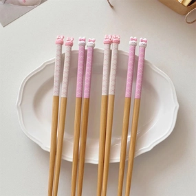 Bunny Love Chopsticks 🐇💕 - Whimsical Wooden Utensils for Sushi & Noodles - Fun for All Ages! 🍜🥢