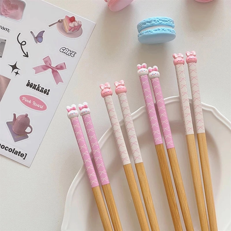 Bunny Love Chopsticks 🐇💕 - Whimsical Wooden Utensils for Sushi & Noodles - Fun for All Ages! 🍜🥢