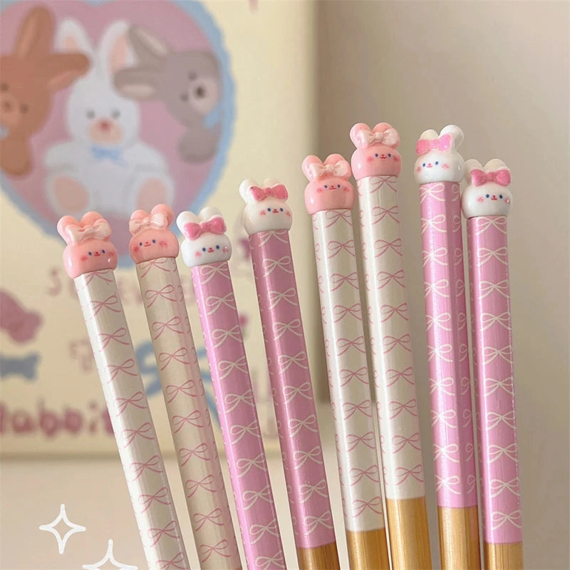 Bunny Love Chopsticks 🐇💕 - Whimsical Wooden Utensils for Sushi & Noodles - Fun for All Ages! 🍜🥢