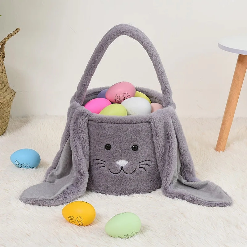Bunny Storage Basket Large Capacity Portable Bunny Handbag Plush Easter Rabbit Storage Bag Candy Basket Household Supplies