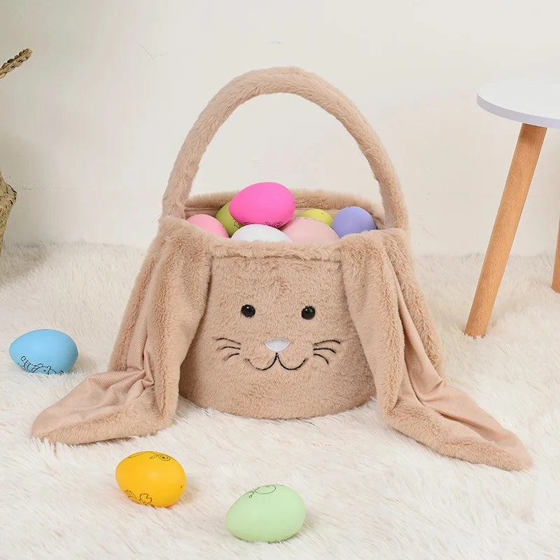 Bunny Storage Basket Large Capacity Portable Bunny Handbag Plush Easter Rabbit Storage Bag Candy Basket Household Supplies