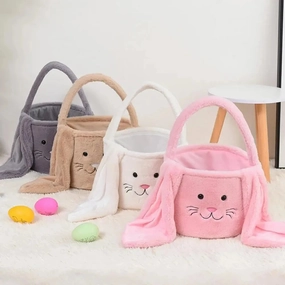 Bunny Storage Basket Large Capacity Portable Bunny Handbag Plush Easter Rabbit Storage Bag Candy Basket Household Supplies