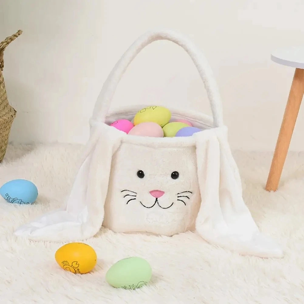 Bunny Storage Basket Large Capacity Portable Bunny Handbag Plush Easter Rabbit Storage Bag Candy Basket Household Supplies