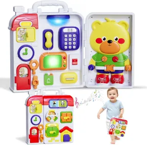 Busy Board for 1  Year Old, Montessori Sensory Board for Toddlers, Bilingual Learning Toy Travel Musical Birthday Gift for Baby Boys Girls Ages 2 3 4