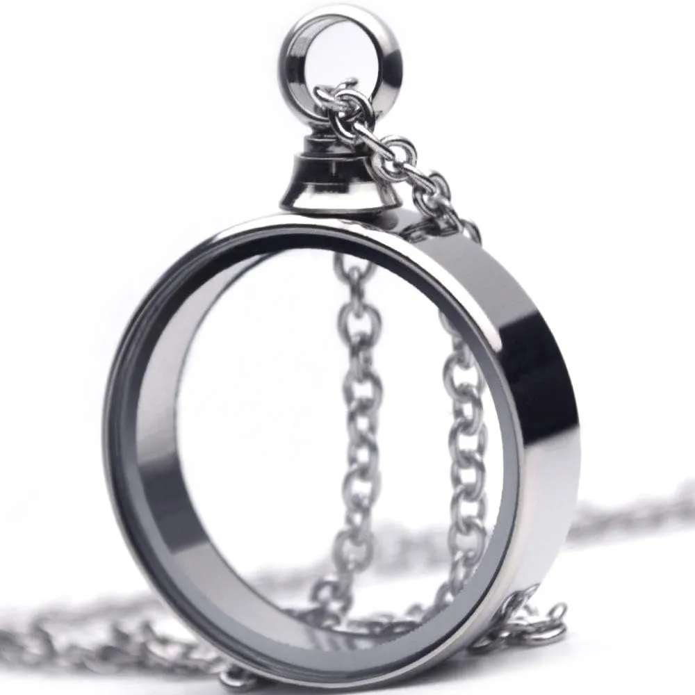 BXLE Ashes Holder Necklace, Silver Cremation Urn Keepsake, Memorial Ash Locket, Simple Glass Urn Pendant Jewelry for Dad Mom Family, Hollow Charm for Pet Dog Cat