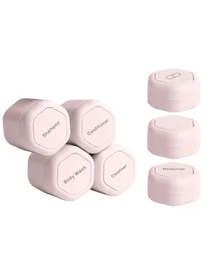 Cadence Travel Containers - Daily Routine Capsule Set - Magnetic Travel Capsules - For Shampoo, Conditioner, Body Wash, Pills, and More - 4 Flex Mediums (1.32oz) & 3 Flex Smalls (0.56oz) - Petal