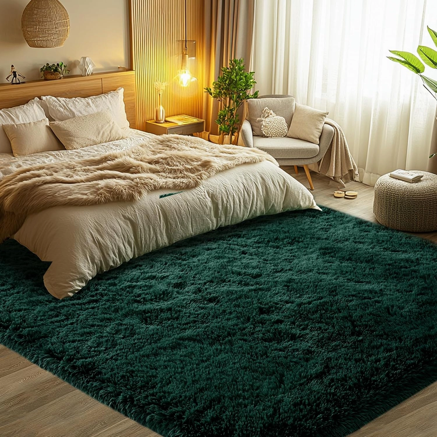 CAIYUECS 4x6 Green Area Rug for Bedroom: Shag Rugs for Living Room-Modern Fuzzy Furry Plush Soft Rugs for Kids Girls Room,Shaggy Rug for Dorm Home Decor(4x6 Feet,Green)