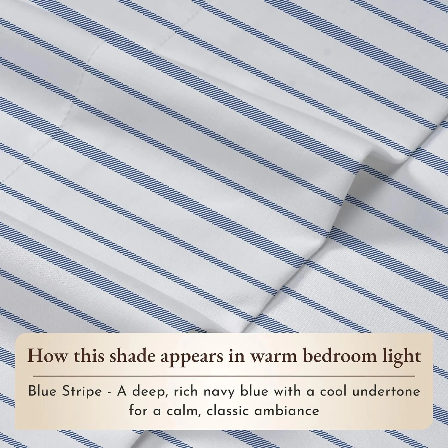 California Design Den King Bed Sheets Stripe, 100% Organic Cotton Percale Sheets, Deep Pocket King Sheets & Pillowcase Set - Blue Stripe