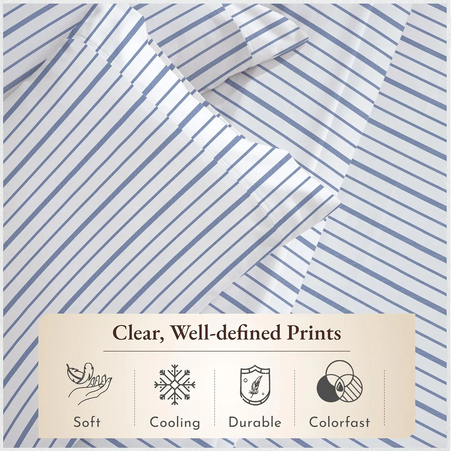 California Design Den King Bed Sheets Stripe, 100% Organic Cotton Percale Sheets, Deep Pocket King Sheets & Pillowcase Set - Blue Stripe