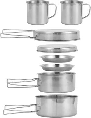 Camping Cooking Set for 3-4 People, Stainless Steel Camping Pots and Pans Set, Stackable Lightweight Camp Cooking for Outdoor Backpacking Hiking Picnic Stainless Steel Cookware