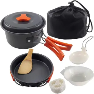 Camping Cookware Set 2 Person Camping Gear Campfire Utensils Non-Stick Cooking Lightweight Stackable Pot Pan Bowls Storage Bag (Color : C)