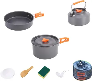 Camping Cookware Set, Camping Gear Campfire Utensils, Non-Stick Cooking Equipment, Lightweight Stackable Pot Pan Bowls with Storage Bag for Outdoor Hiking
