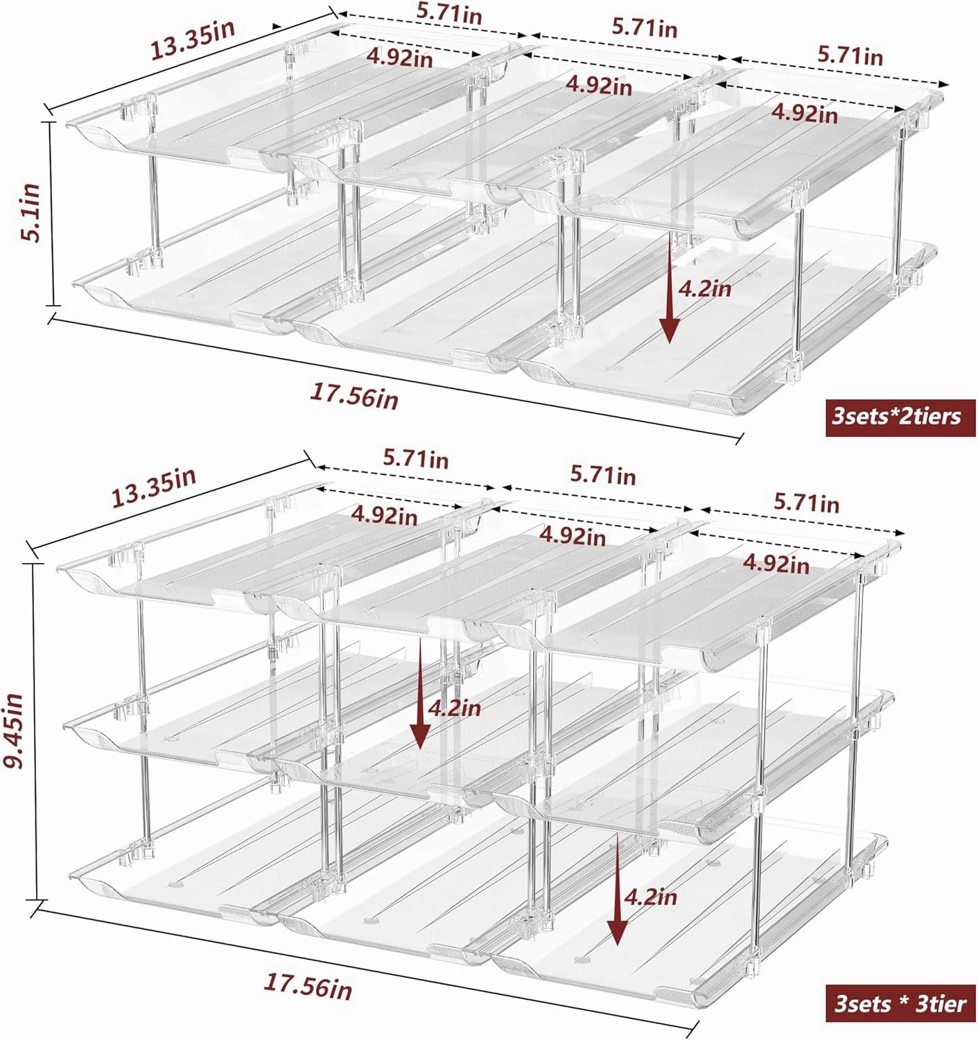 Can Organizer for Pantry, 3 Sets 3 Tiers Can Storage Organizer Pantry,Soda Can Organizer for Fridge 36 Cans Rack Automatic Rolling Stackable Canned Food Organizer,Clear