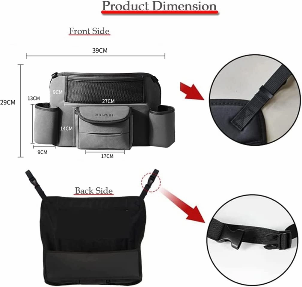 Car Handbag Holder Net Pocket, Car Purse Handbag Between Seats with Cup Holder, Car Handbag Holder for Front Seat, Large Capacity Car Organizer for Storage, Barrier of Backseat Pet Kids(Grey)