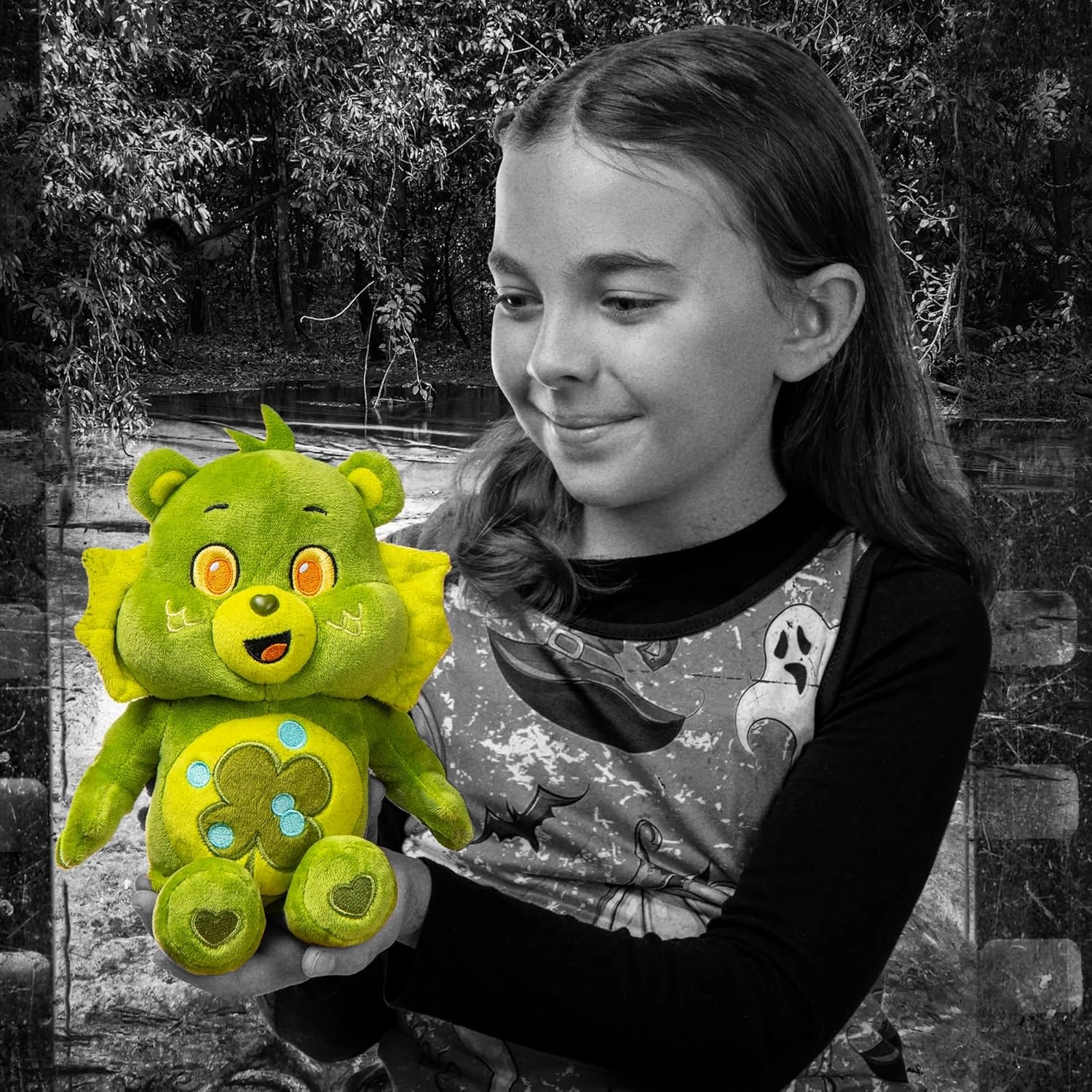 Care Bears Universal Monsters 9" Fun Size Plush - Good Luck Bear as Creature from The Black Lagoon - Soft, Huggable Plushie, Stuffed Animal for Girls and Boys, Ages 4 