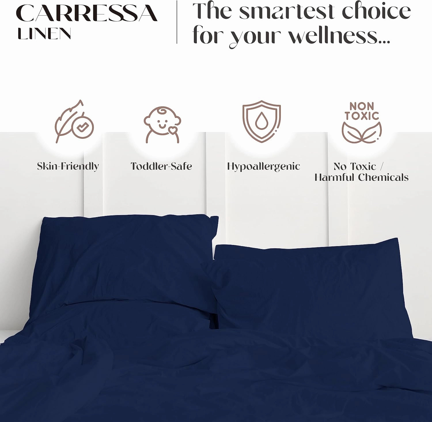 Carressa Linen 100% Organic Cotton Full Size Bed Sheets - Soft & Crisp Organic Cotton Sheet Set Full Size, 4 PC Sateen Weave Sheets and Pillowcases, Organic Cotton Sheets 16" Deep Pocket - Navy Blue