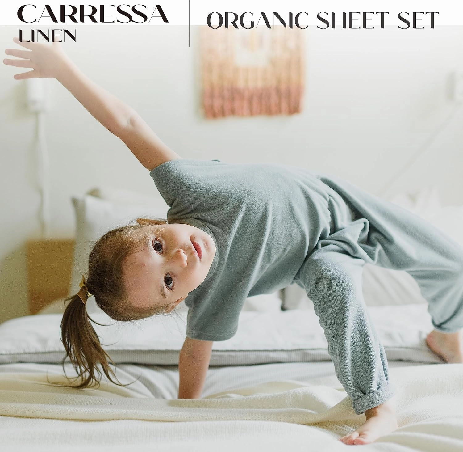 Carressa Linen 100% Organic Cotton Full Size Bed Sheets - Soft & Crisp Organic Cotton Sheet Set Full Size, 4 PC Sateen Weave Sheets and Pillowcases, Organic Cotton Sheets 16" Deep Pocket - Navy Blue